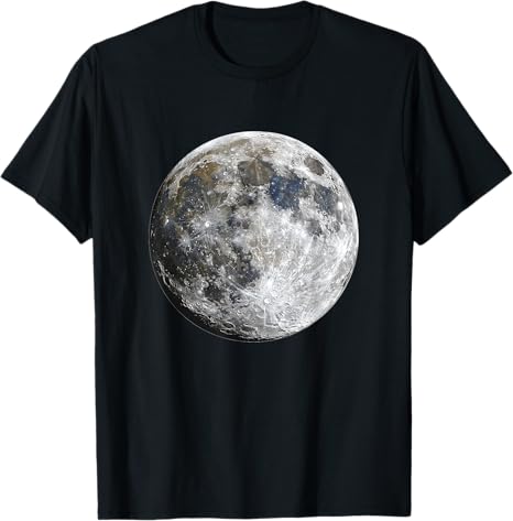 Black t-shirt with a graphic of the moon on a white background